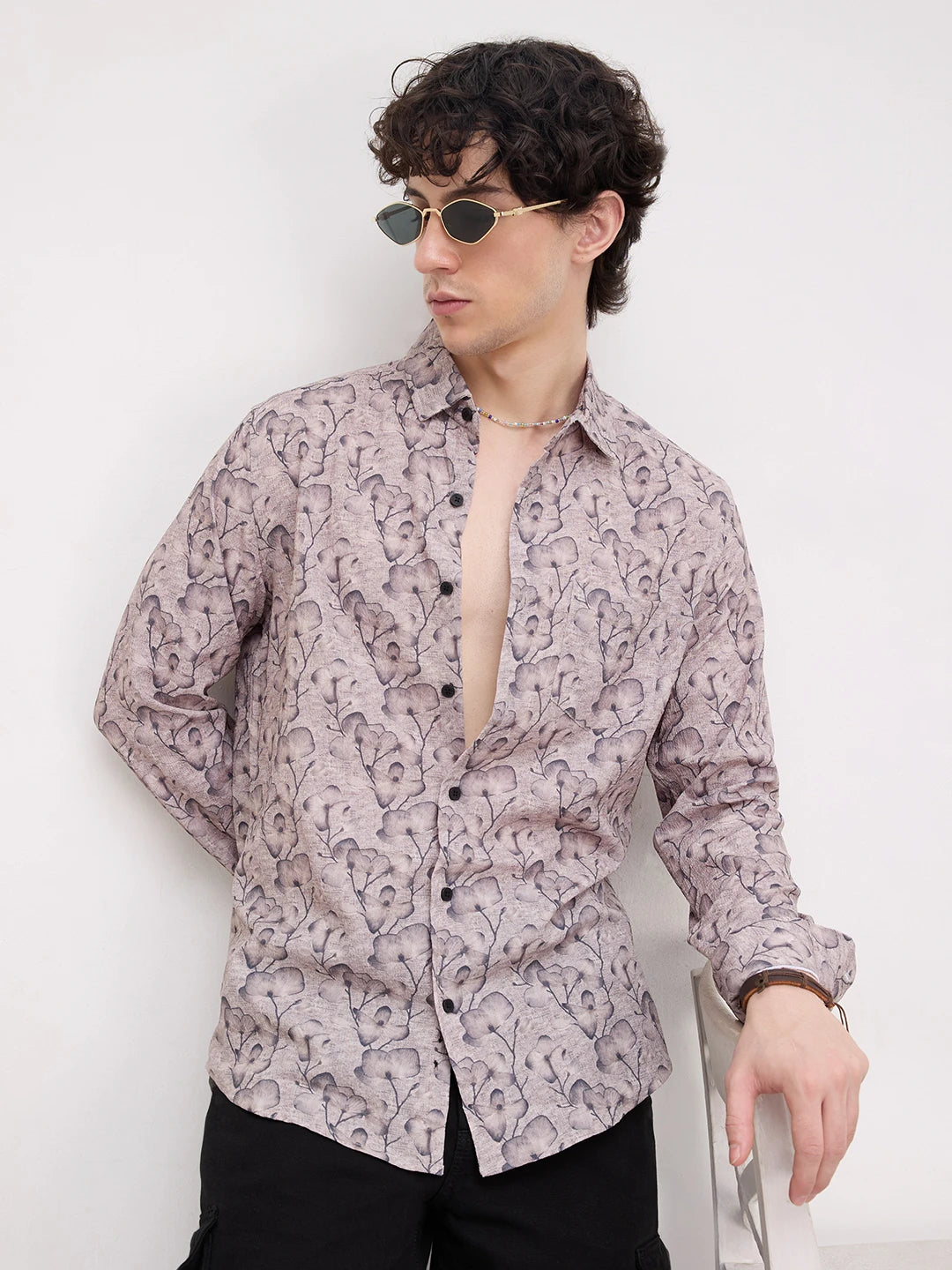 Artistic Floral Grey Printed Shirt
