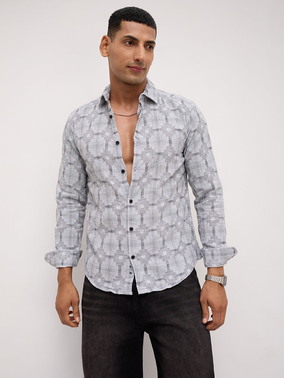 White Glitch Micro Check Matrix Everyday Shirt