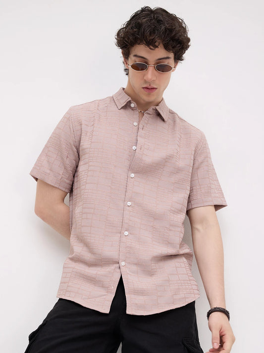 Pale Pink Bold Square Textured Shirt