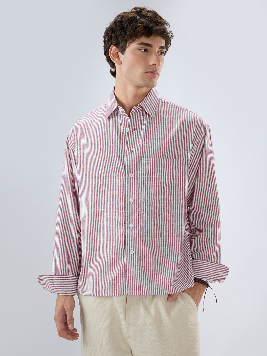 Rust Fine Candy Striped Boxy Fit Crop Shirt