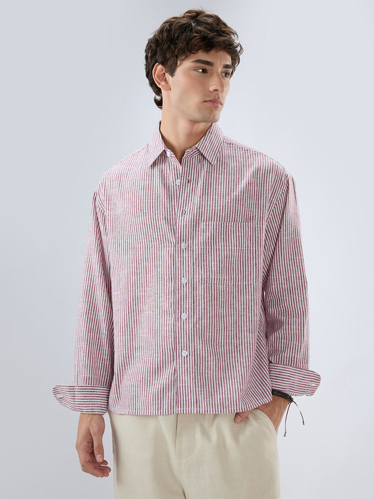 Rust Fine Candy Striped Boxy Fit Crop Shirt