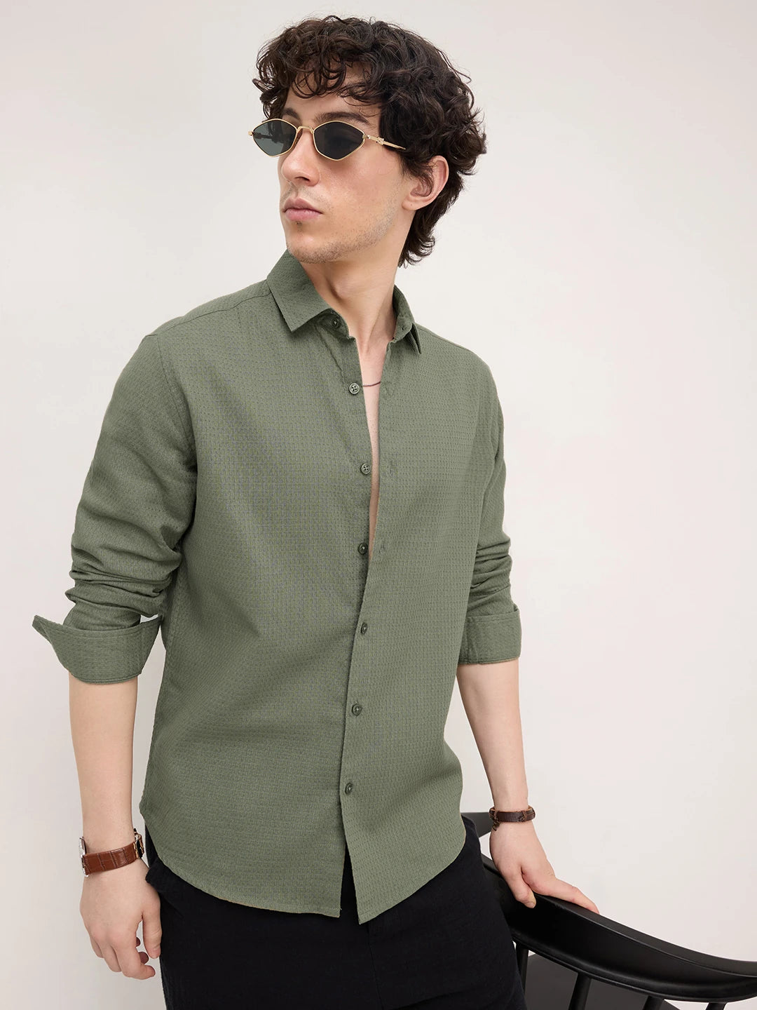 Ornate Olive Micro Textured Shirt