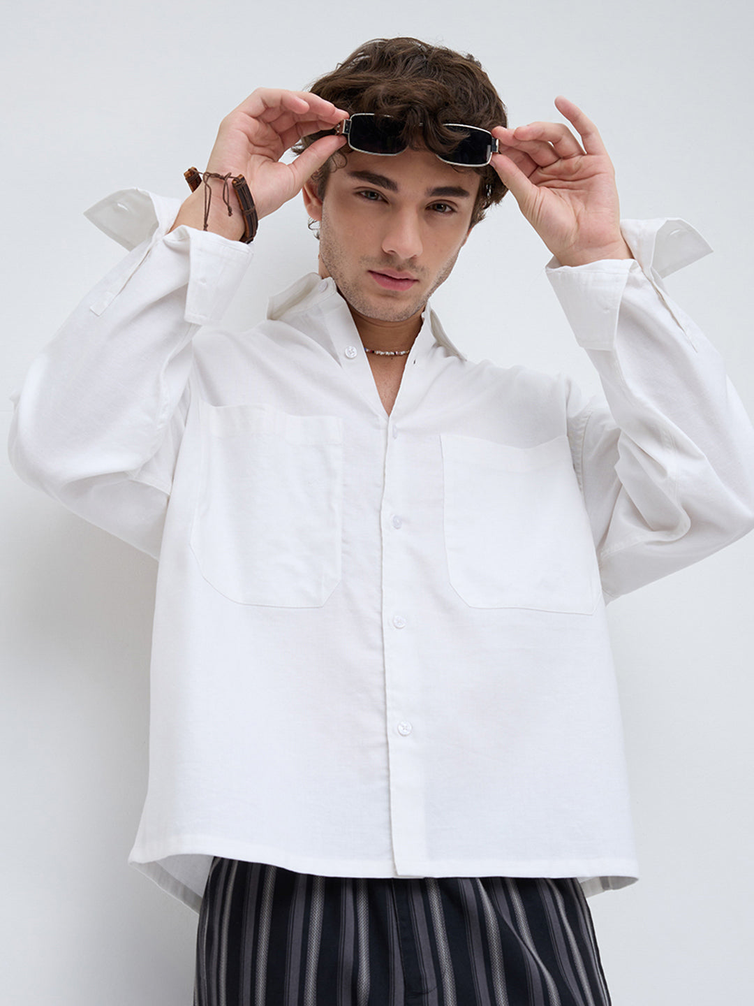 Essential White Crop Boxy Fit Utility Shirt