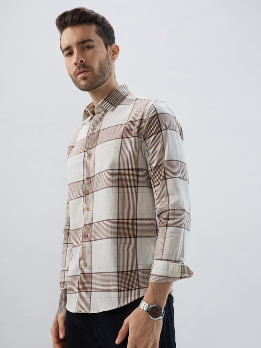 Off White & Brown Checkered Shirt