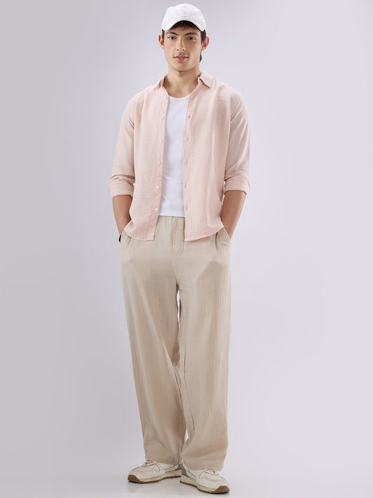 Pale Pink Linear Loom Crinkled Shirt