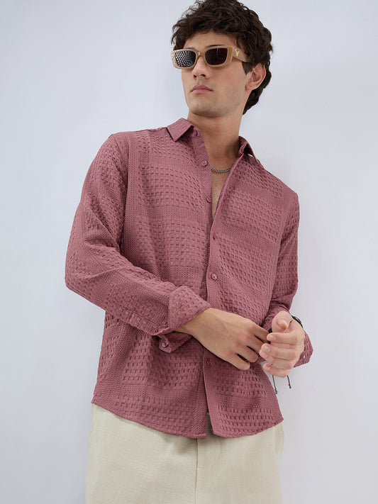 Ornate Turkish Rose Pink Raised Motif Textured Shirt