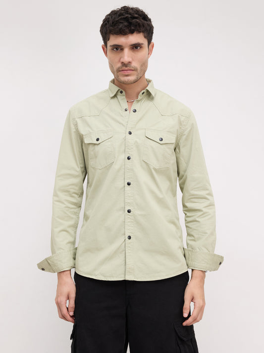 Pale Green Terrain Double Pocket Overshirt