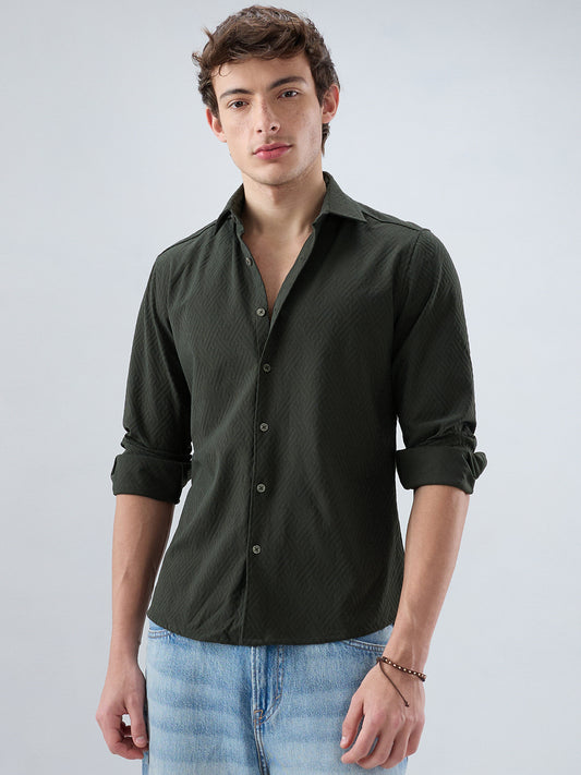 Forest Green Interlock Maze Weave Knitted Shirt