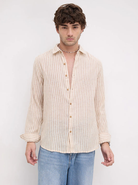 Ivory & Brown Burlap Striped Shirt
