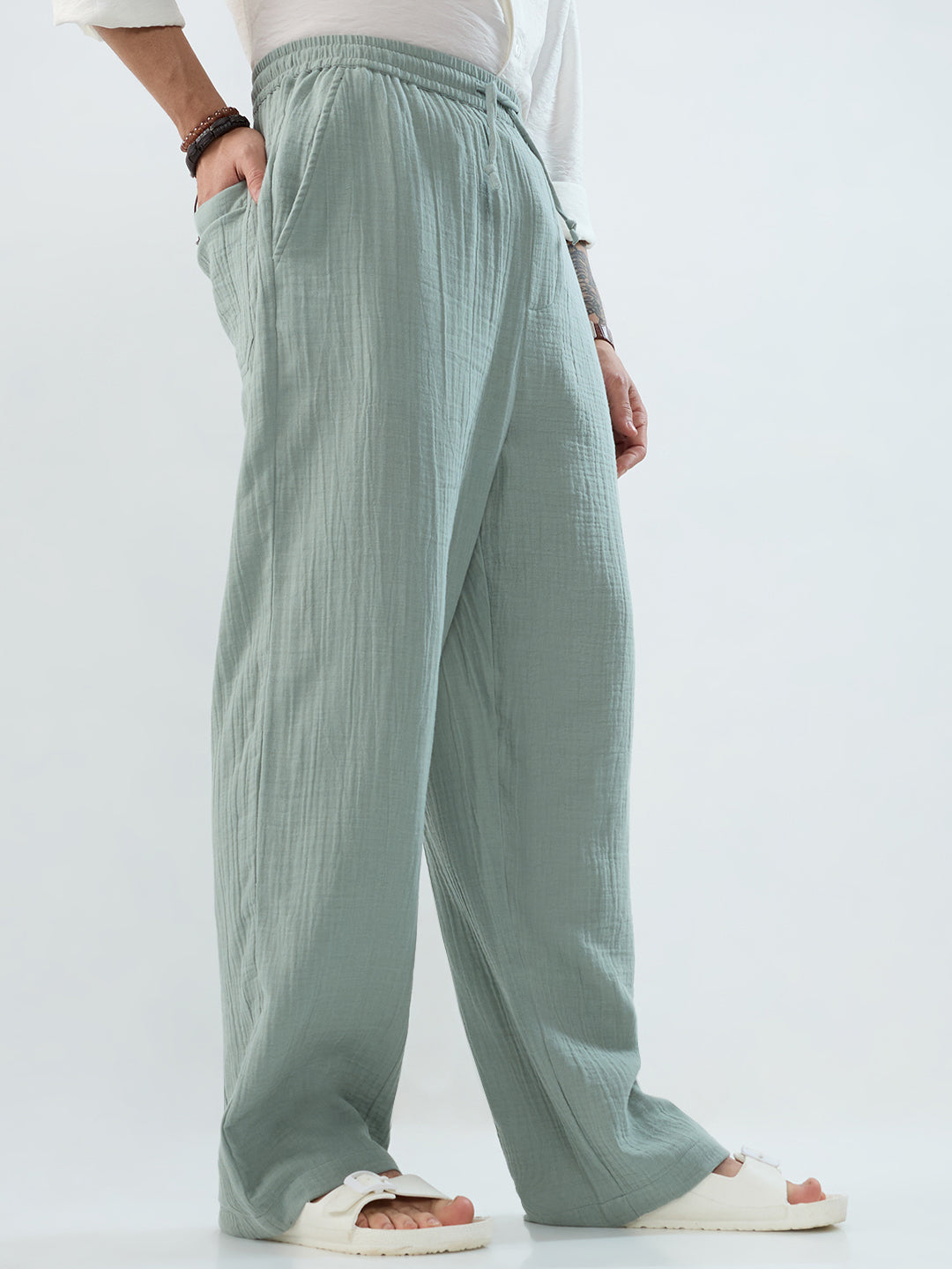 Seafoam Green Double Cloth Straight-Fit Trousers