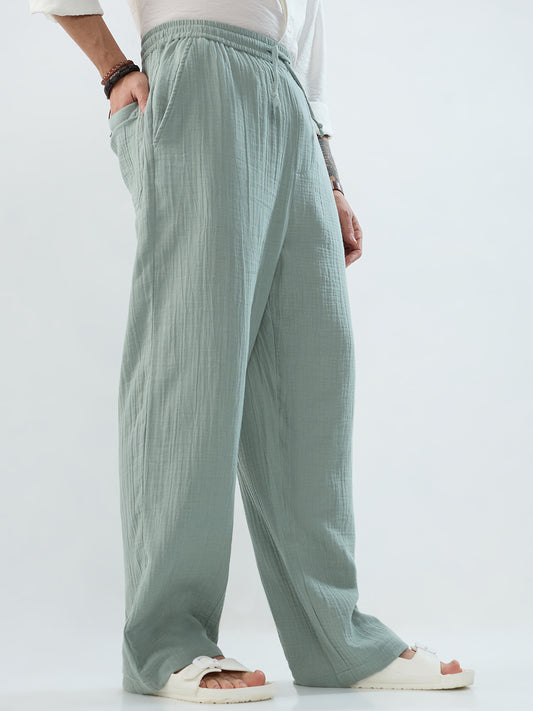 Seafoam Green Double Cloth Straight-Fit Trousers