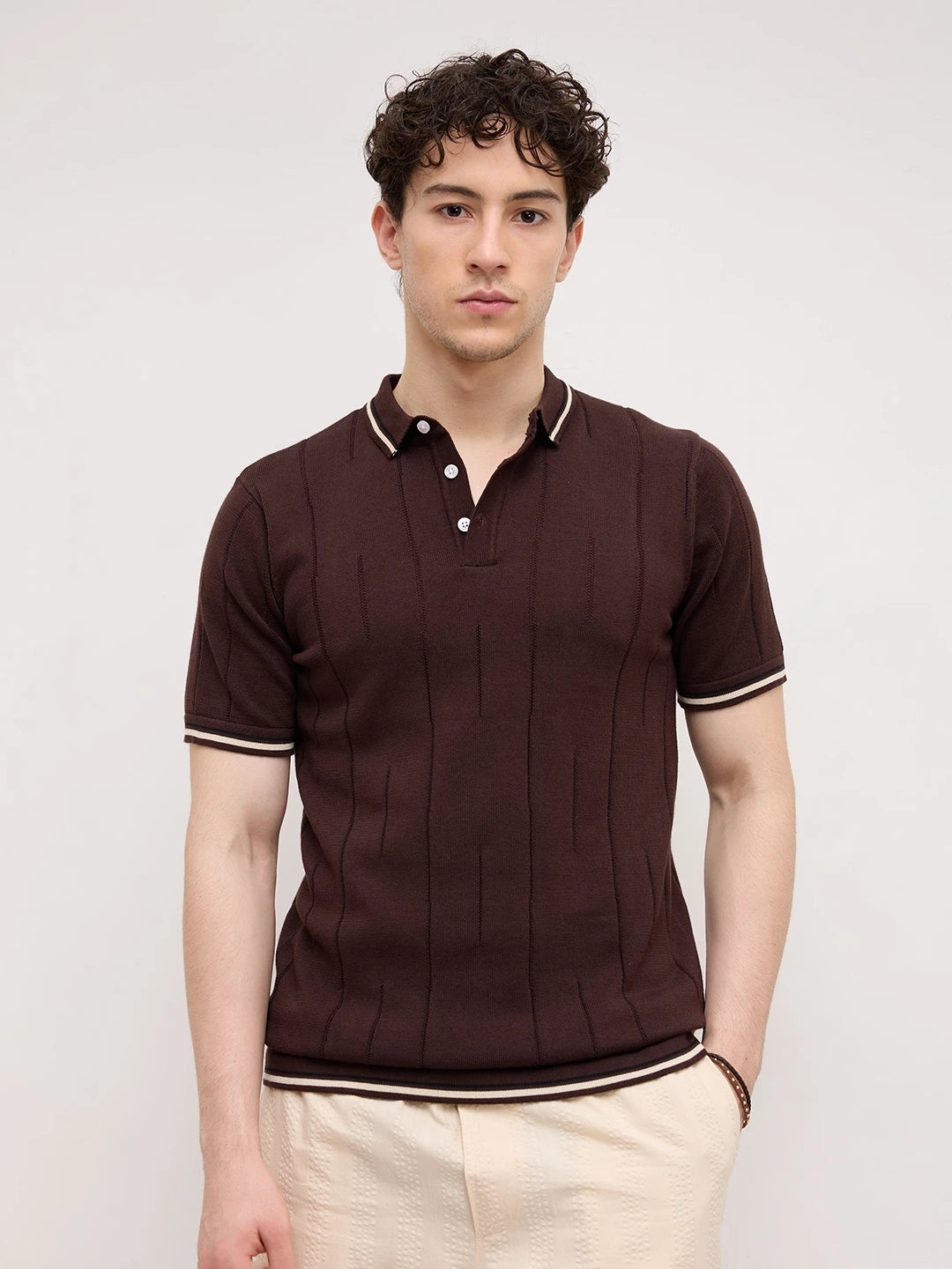 Espresso Ribline Polo Flat Knit T-Shirt
