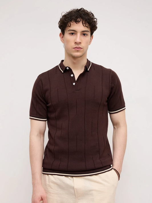 Espresso Ribline Polo Flat Knit T-Shirt