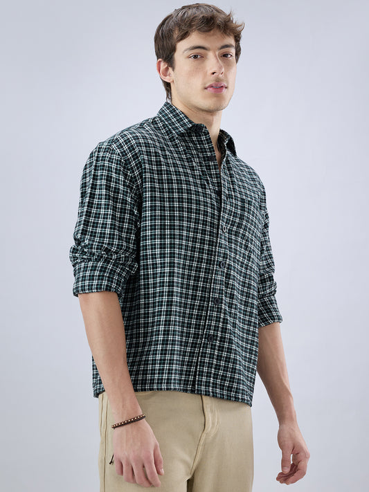 Multi Shepherd’s Check Boxy Fit Crop Flannel Shirt