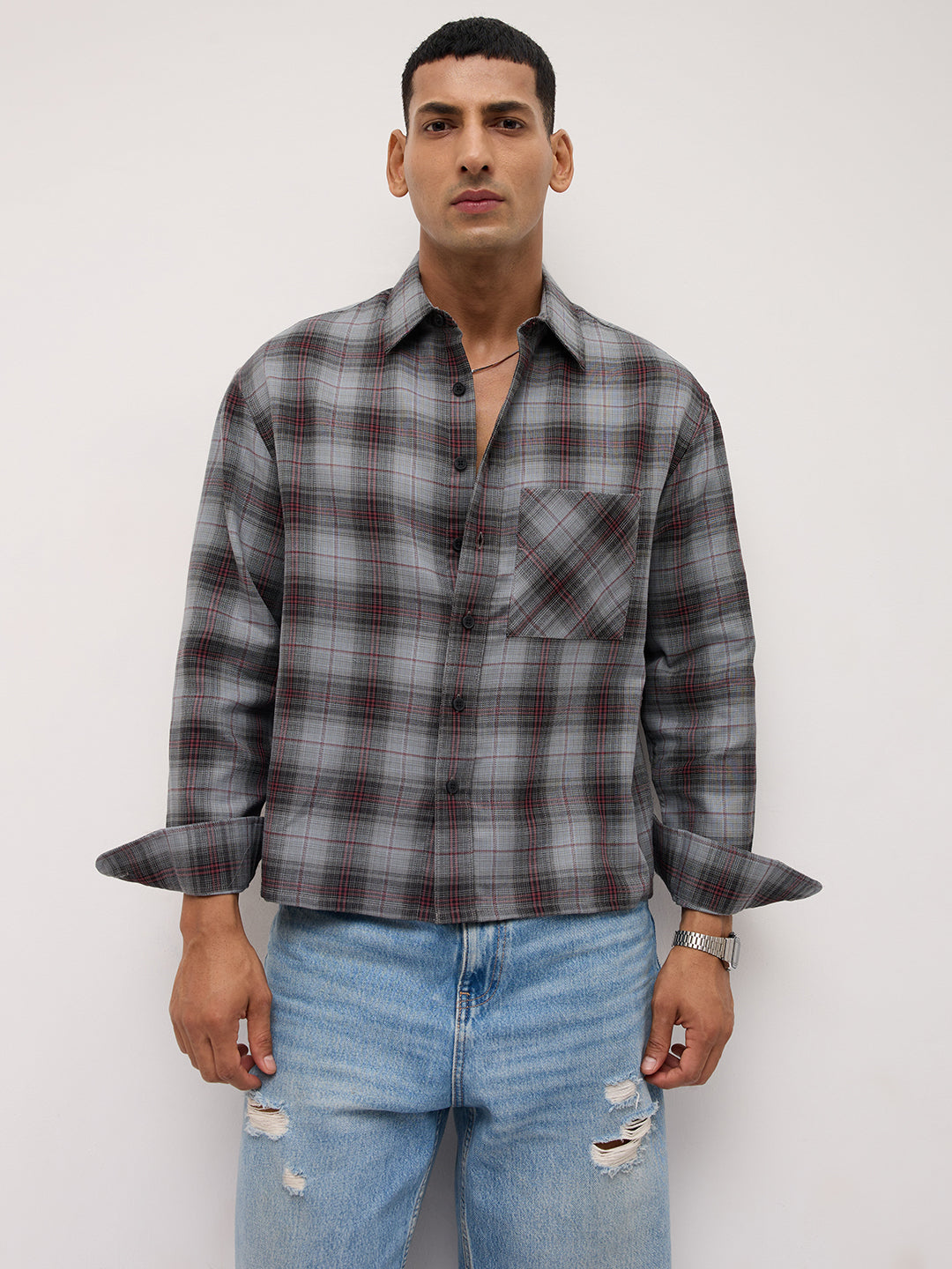 Ashwood Prince Checks Boxy Fit Crop Shirt