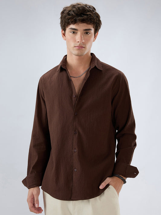 Roasted Coffee Brown Textured Shirt