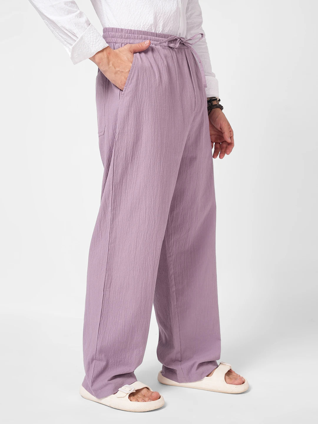 Thistle Lilac Textured Straight Fit Trousers