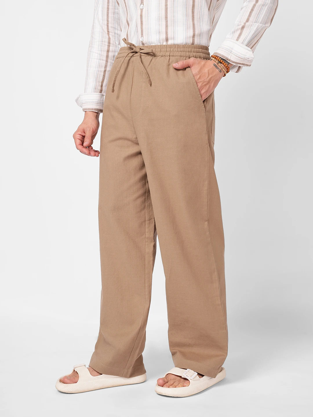 Elite Khaki Slub Weave Straight Fit Trousers