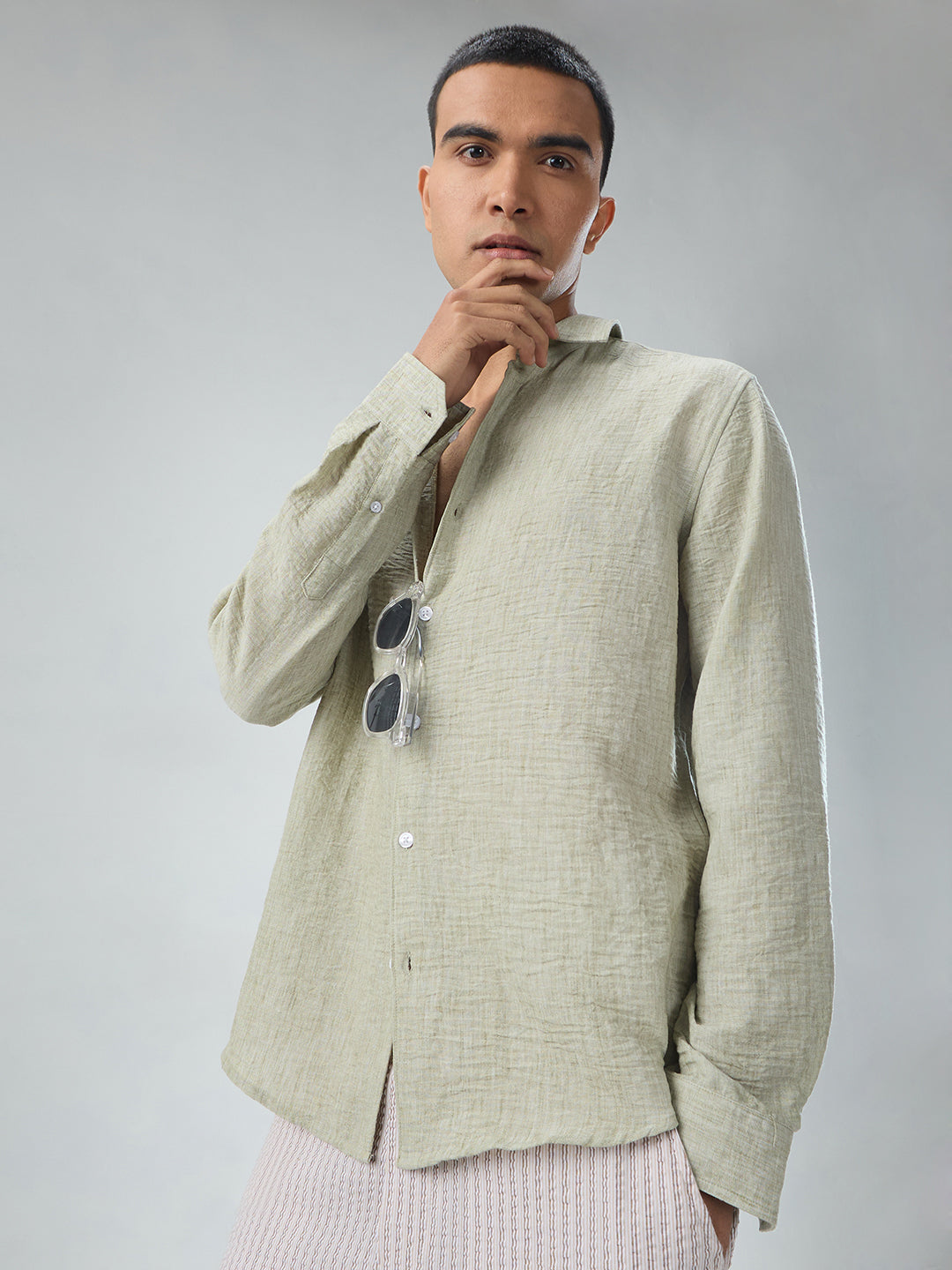 Tea Green Crinkled Textured Shirt