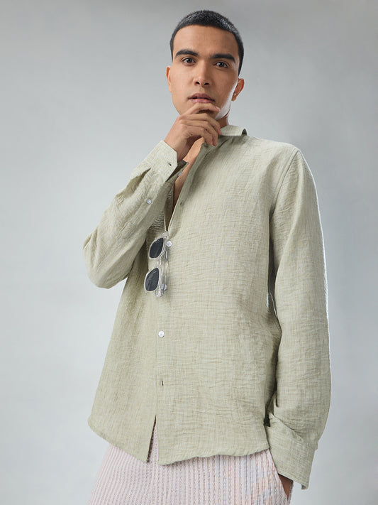 Tea Green Crinkled Textured Shirt