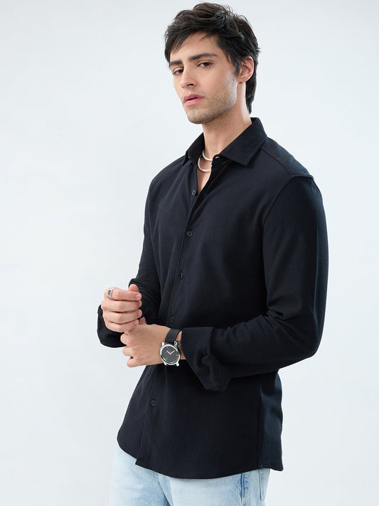 Classic Black Textured Knit Shirt