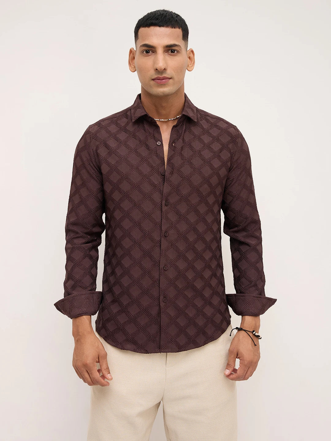 Cocoa Brown Diamond Textured Shirt