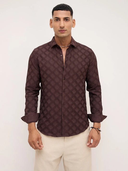 Cocoa Brown Diamond Textured Shirt
