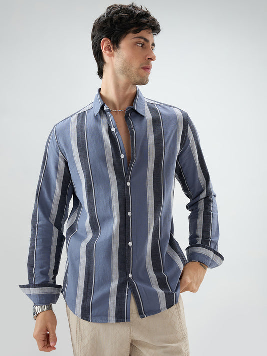 Porpoise Grey & Prussian Blue Striped Shirt