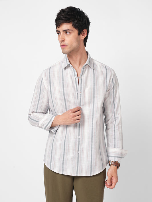 Elegant Grey Multi Pinstripe Panel Shirt