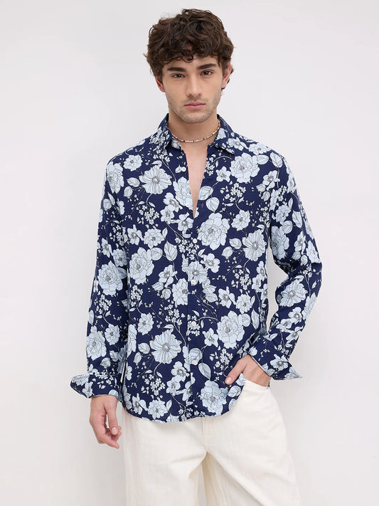 Navy Floral Escape Holiday Shirt