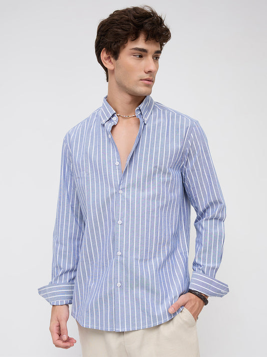 Blue & White Candy Striped Button-Down Collar Oxford Shirt