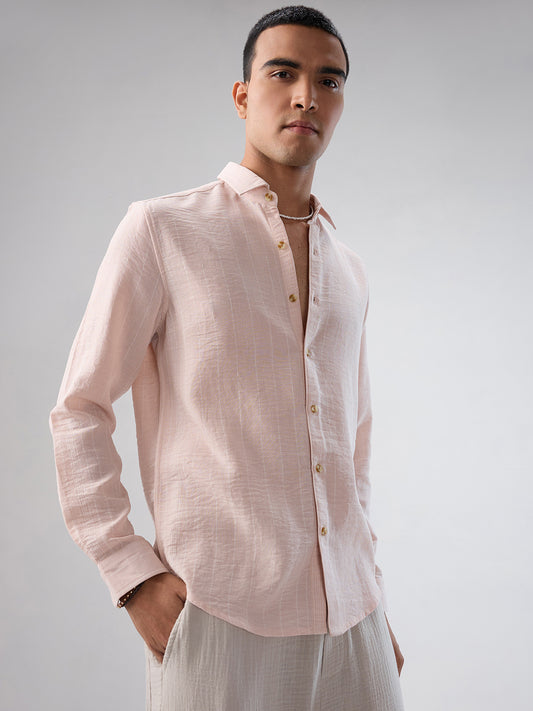 Pale Pink Linear Loom Crinkled Shirt