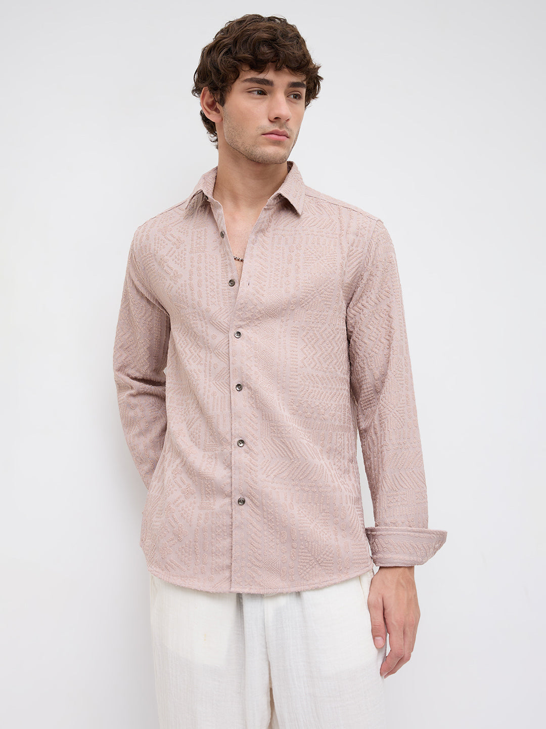 Rouge Pink Embossed Textured Shirt