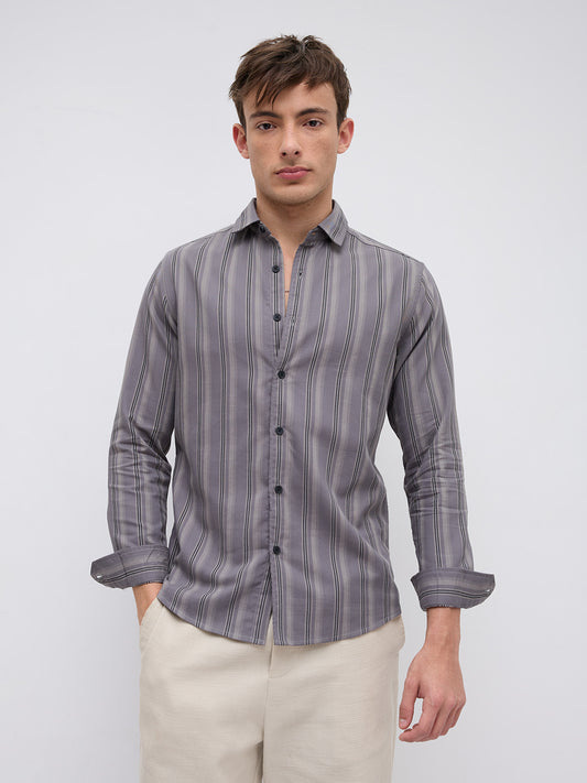 Slate Grey & Black Shadow Stripe Shirt