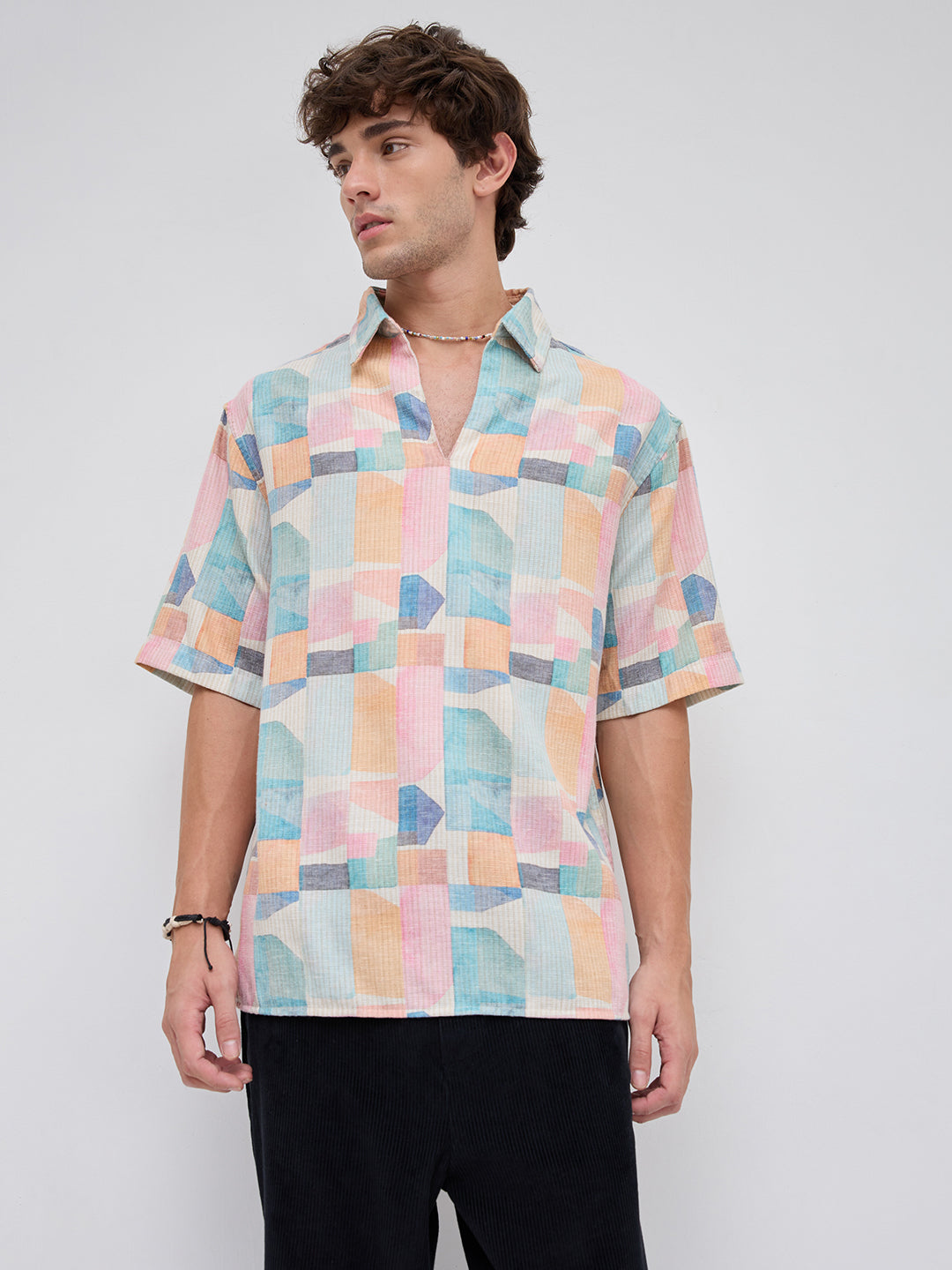 Sorbet Multi Premium Mirage Print Polo Oversized Shirt