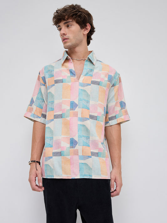 Sorbet Multi Premium Mirage Print Polo Oversized Shirt