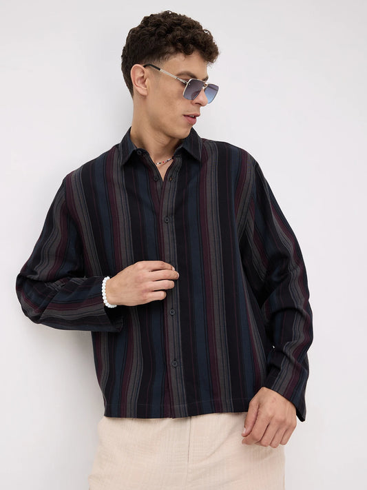 Luxe Multi-Striped Cuffless Oversized Shirt