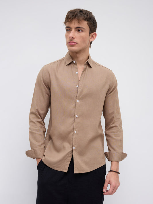 Elegant Pastel Brown Linen Blend Shirt