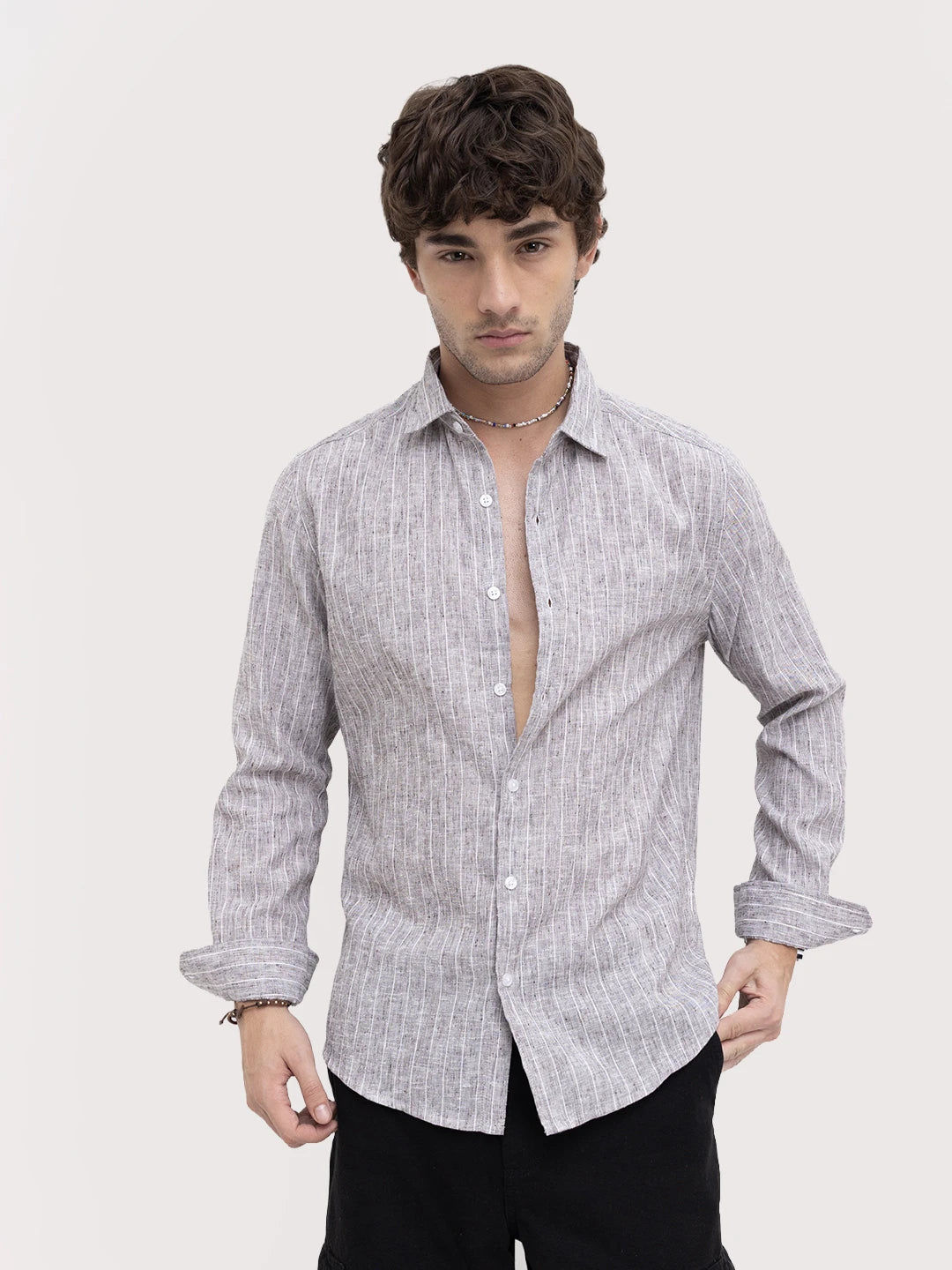 Ash Grey Melange Textured Shirt