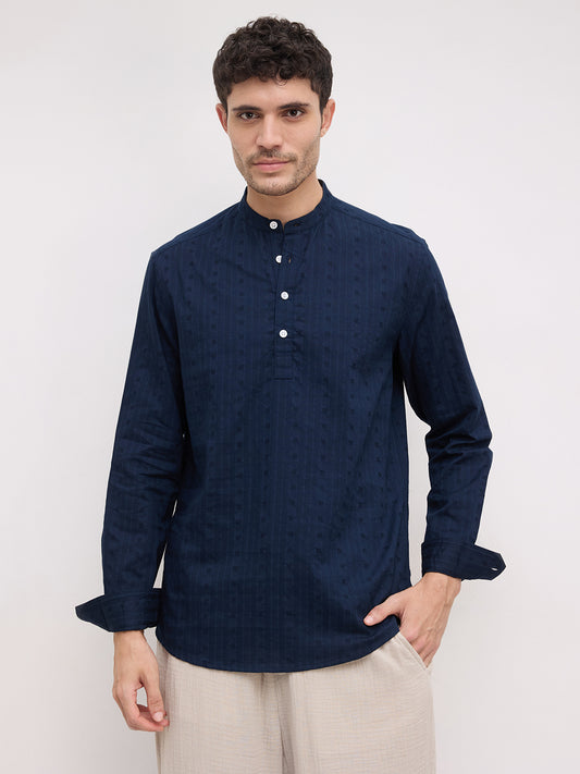 Artisan Navy Dobby Striped Kurta