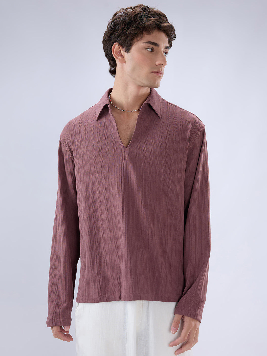 Heather Purple Fine Weave Oversized Knitted Polo Shirt