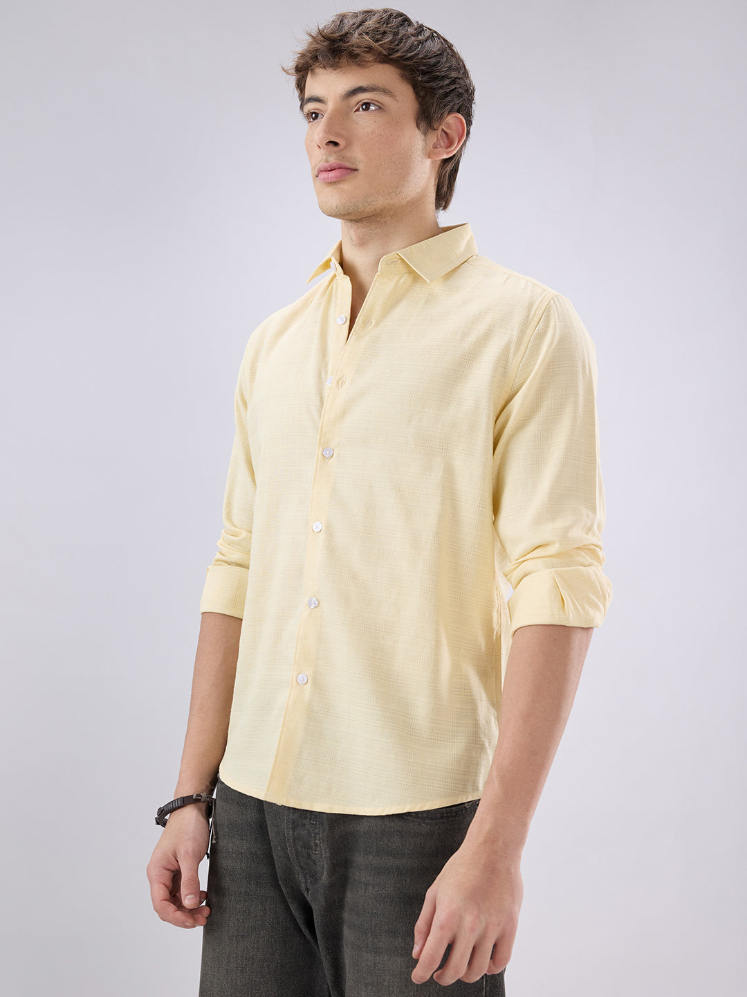 Soft Yellow Grid Textured Everyday Shirt
