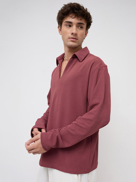 Classic Rouge Pink Oversized Knitted Polo Shirt