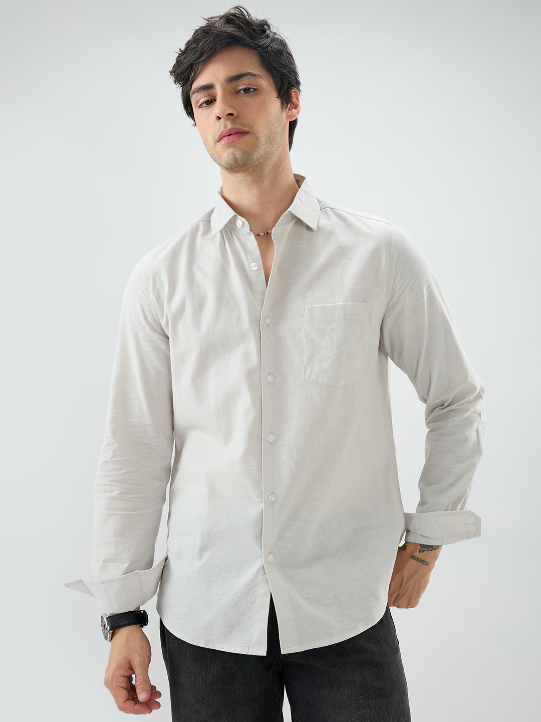 Grey Slub Textured Everyday Shirt