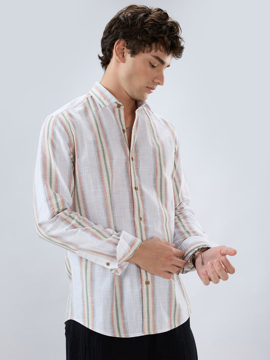 Olive Multi Striped Slub Textured Shirt