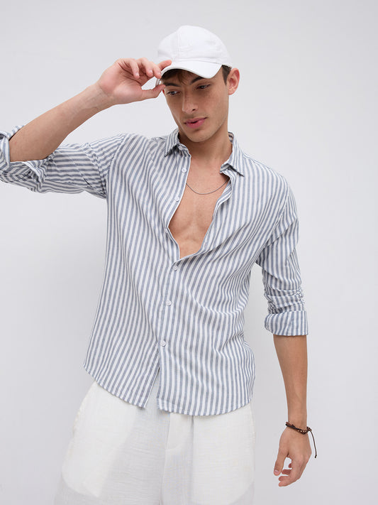 Ash Grey Candy Striped Vacation Shirt