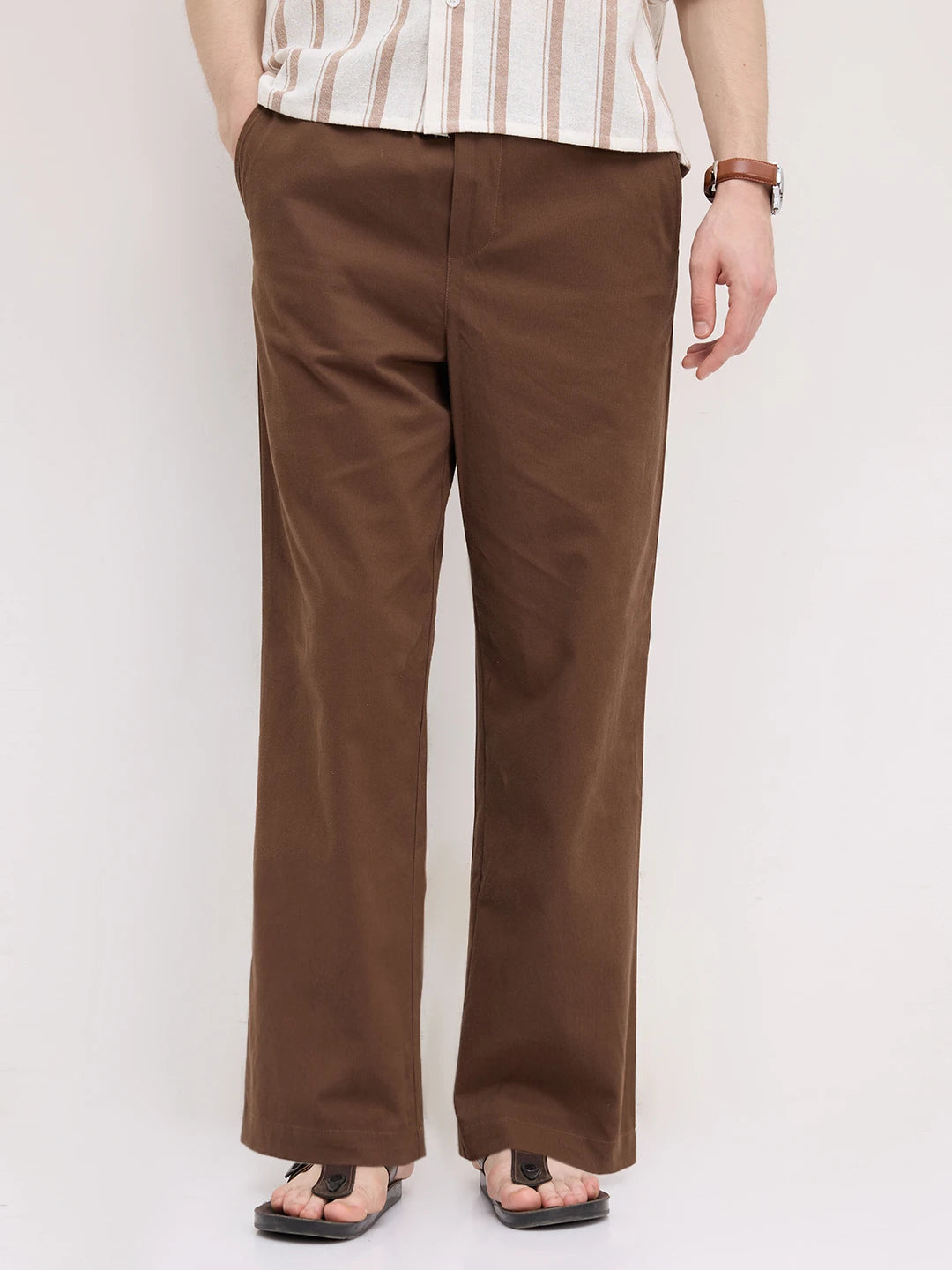 Luxe Chocolate Brown Cord Straight Fit Trousers