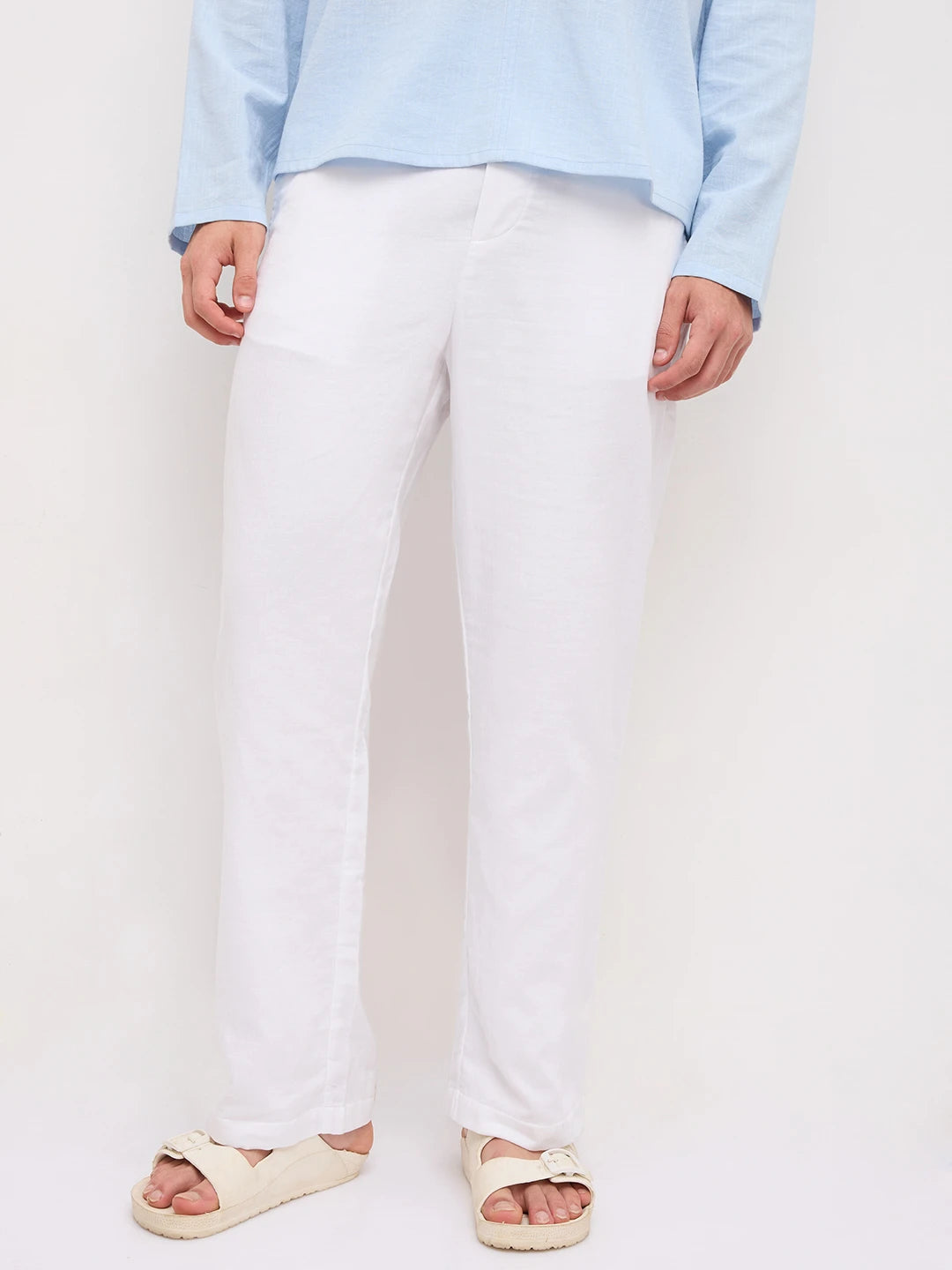 Cloud White Fine Herringbone Textured Straight Fit Trousers