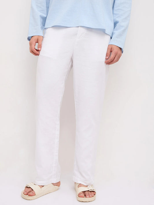 Cloud White Fine Herringbone Textured Straight Fit Trousers