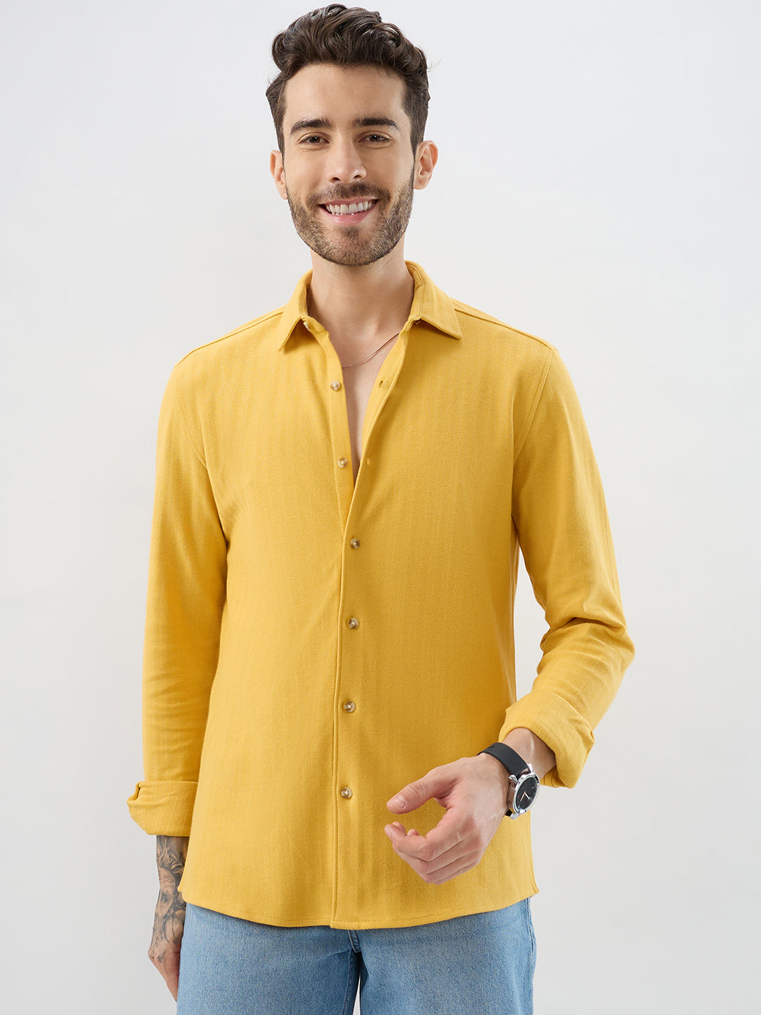 Sunflower Yellow Herringbone Knit Shirt